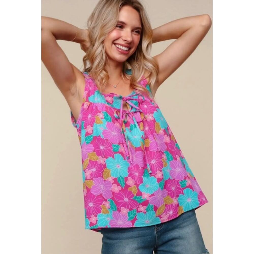 Haptics - Square Neck with Bows Sleeveless Top - Small